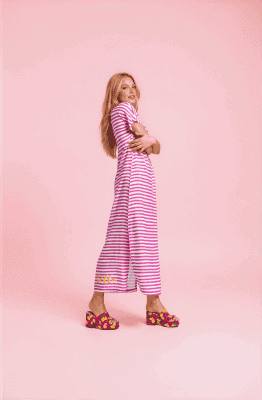 Alternative view of Vestido largo rayas rosa limonada