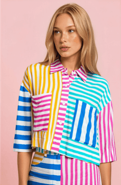 Camisa Crop rayas multicolor