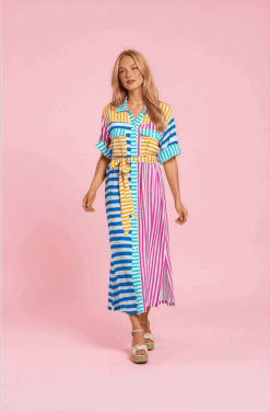 Vestido camisero midi rayas multicolor