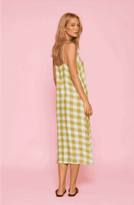 Alternative view of Vestido largo tirantes mostaza cuadros