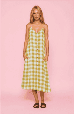 Vestido largo tirantes mostaza cuadros
