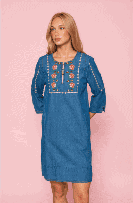 Alternative view of Vestido corto denim punto de cruz