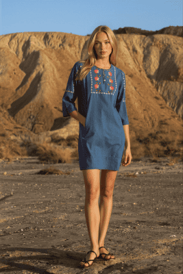 Vestido corto denim punto de cruz