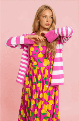 Cardigan rayas rosa y blanco
