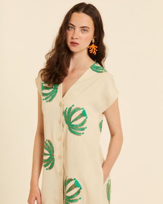 Alternative view of Vestido cuello pico con bordado palmeras