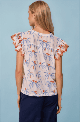 Alternative view of Blusa mangas volante bordado palmeras