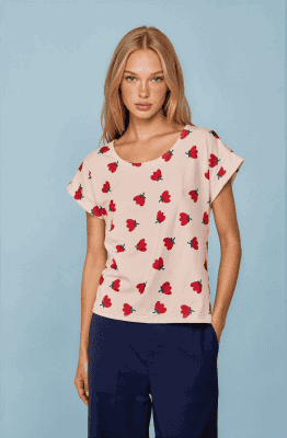 Blusa manga corta flores rojas