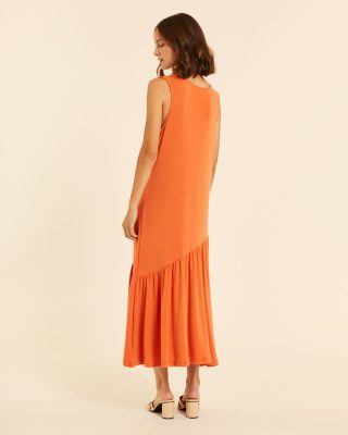 Alternative view of Vestido midi fluido asimétrico naranja