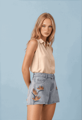 Bermudas vaqueras bordado floral