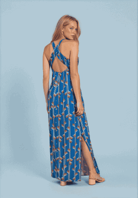 Vestido espalda cruzada azulón floral