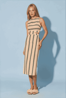 Vestido lino rayas verdes
