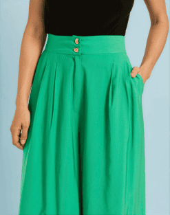 Pantalón verde fluido de pata ancha