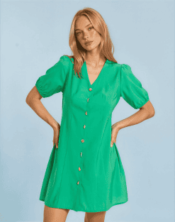 Vestido corto verde botones marinos