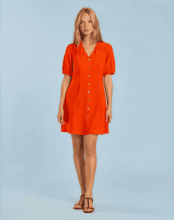 Vestido corto rojo botones marinos