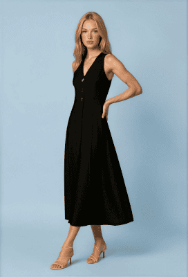 Vestido midi evasé preto reativo