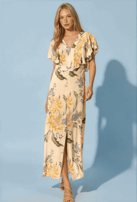 Vestido largo flores crudo