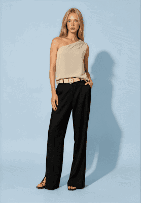Blusa asimétrica botones beige