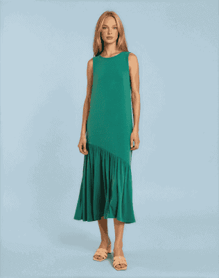 Vestido midi fluido asimétrico verde
