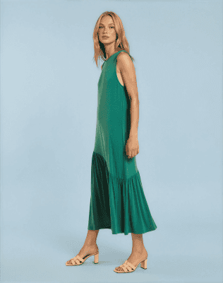 Alternative view of Vestido midi fluido asimétrico verde