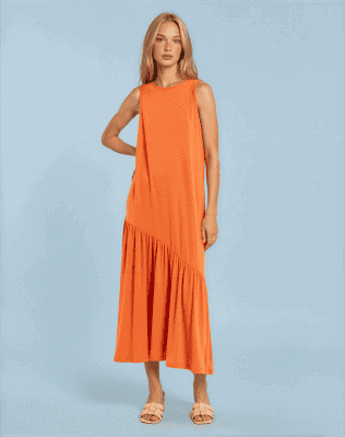 Vestido midi fluido asimétrico naranja